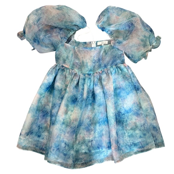 NEW Klesis Babydoll Blue Puff Sleeve Mini Dress Cupcake Dress Size M - Picture 2 of 6